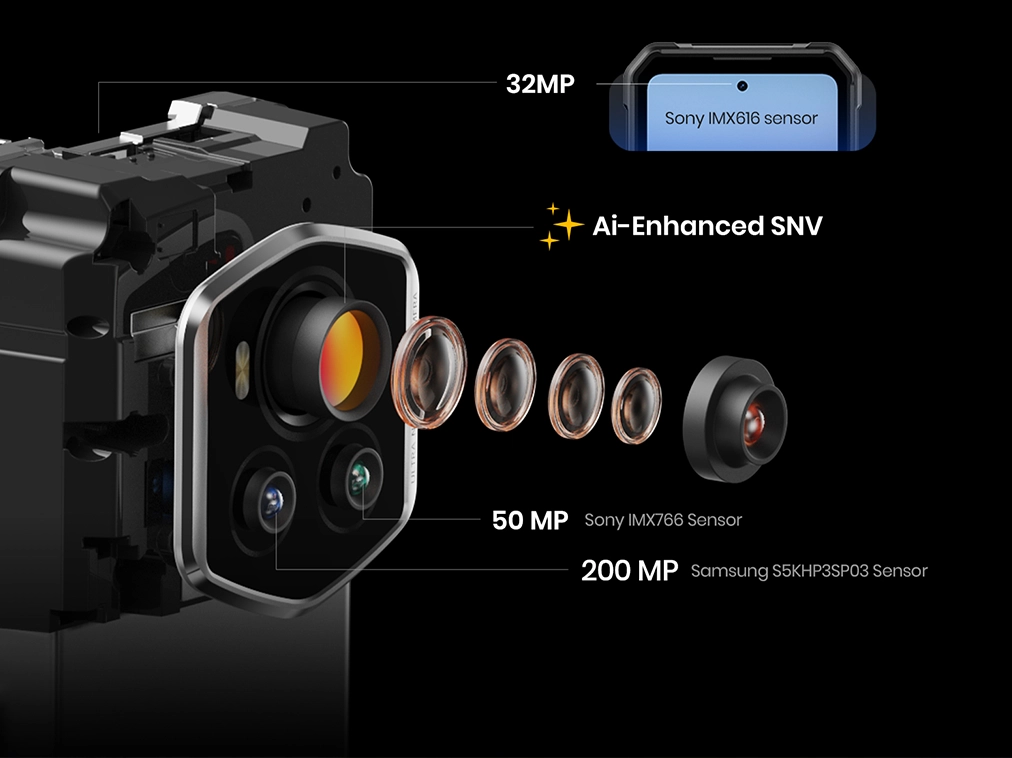 Układ optyczny aparatu FOSSiBOT F107 Pro: 200 MP, 50 MP, 32 MP i Ai-Enhanced SNV